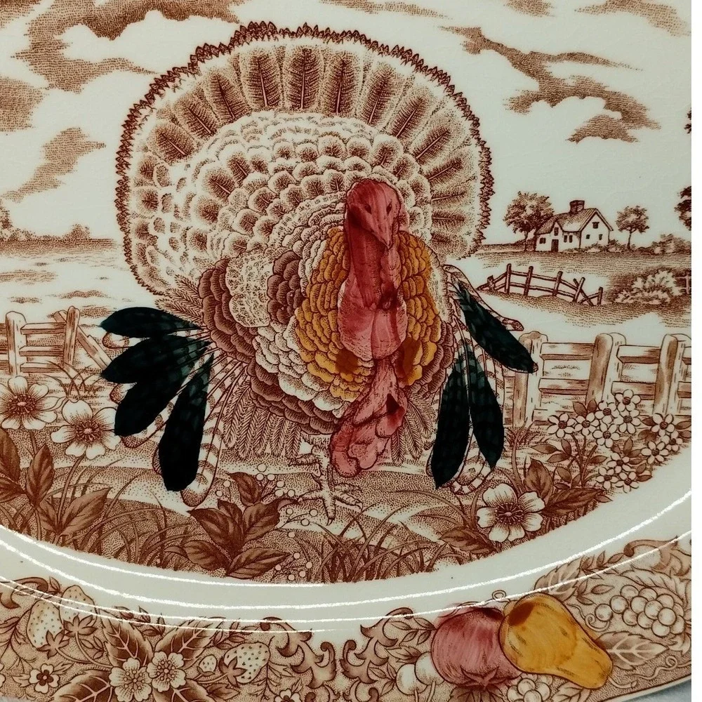 Stone King Tom Turkey Serving Platter Oval American Tradition Thanksgiving Decor